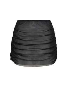 SHEIN Swim Vcay Váy mini và áo khoác ngoài lưới thoáng khí, gợi cảm, thích hợp cho kỳ nghỉ xuân/hè dành cho nữ. - màu đen - Xem 3