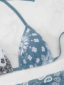SHEIN Swim Vcay Plus Size Women 3pcs Halter Backless Printed Bikini Set With Mesh Short Apron, Vacation Swimsuit - Multicolor - View 6