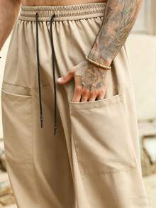 VENTUSAIL Pantalones anchos de unicolor con cordón para hombre - Caqui - Ver 4