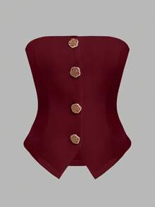 Franclia Women's Elegant Commuter Front Button Camisole Top, Summer - Burgundy - View 3