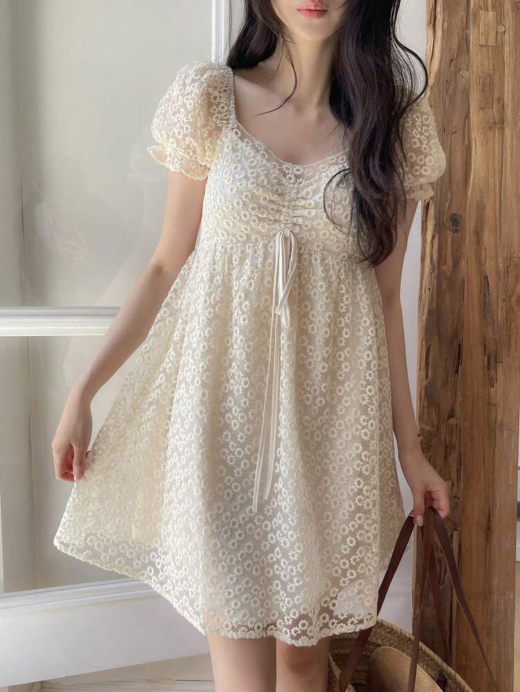 Women's Lace Korean Style Short Sleeve Mini Dress