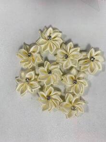 30Pcs/Set Solid Color Garment Decoration Excipient, Cute Fabric Rhinestone Decor Flower Design DIY Jewelry Accessory For Sewing - Beige - View 13