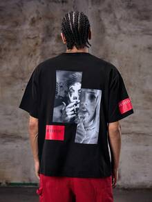 Skyrend Zrgoth Men's Casual Outdoor Street Style Versatile Minimalist Joker Graphic Print Short Sleeve T-Shirt, Fashionableemo - Black - View 1