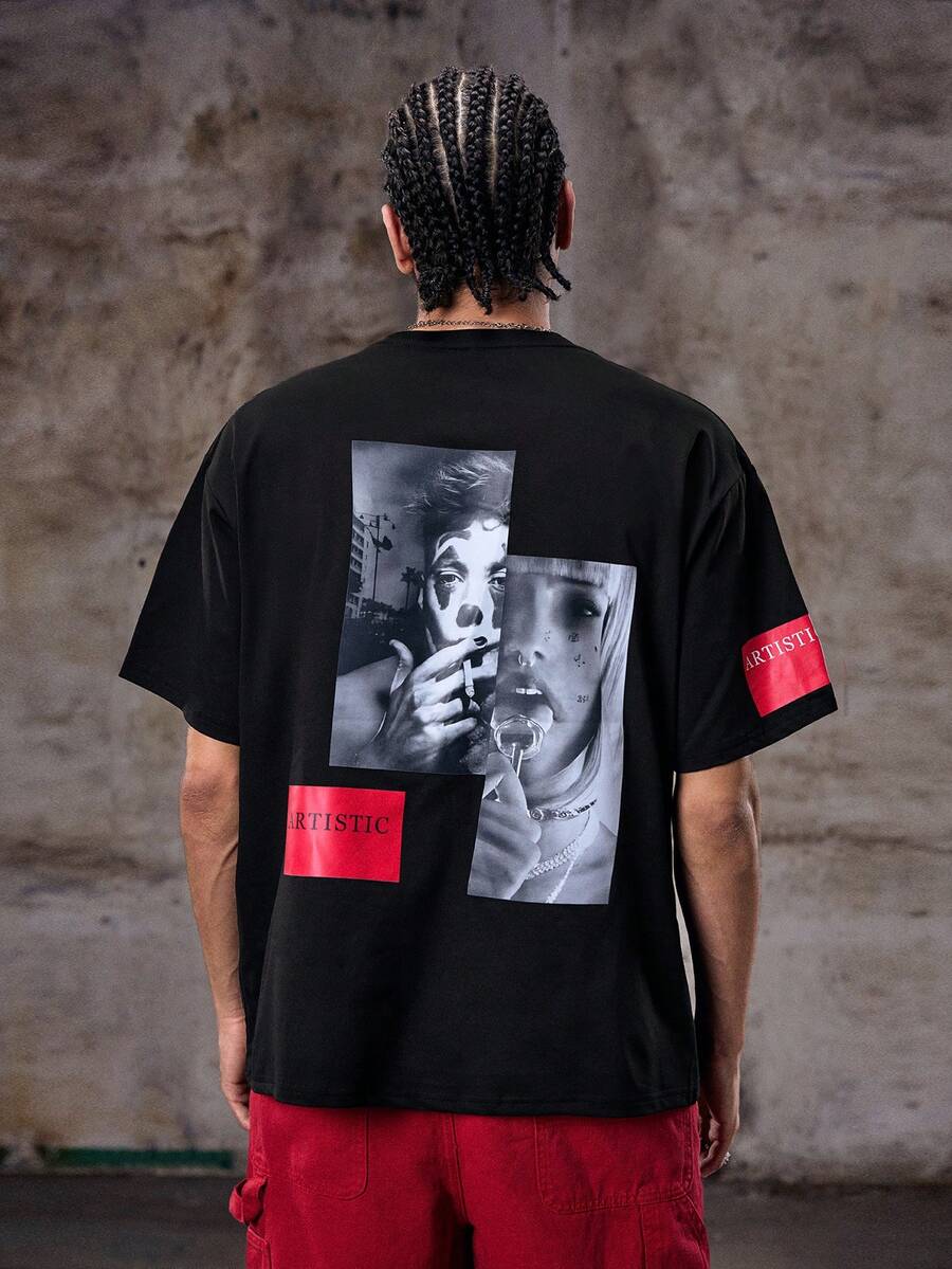 Skyrend Zrgoth Men's Casual Outdoor Street Style Versatile Minimalist Joker Graphic Print Short Sleeve T-Shirt, Fashionableemo - Black - View 1
