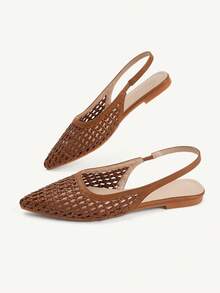 CUCCOO CHICEST Ladies Pointed Real Woven Splicing Daily Travel Casual Versatile Fashion Sandals Flat Summer Shoes - Light brown - View 6