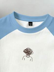 Manfinity Joysei 男士撞色印花圆领短袖T恤 - 天藍色 - 查看 2
