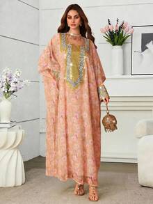 SHEIN Najma Đầm thêu cổ vuông lãng mạn, thanh lịch dành cho mùa xuân/hè. - trái cam - Xem 3