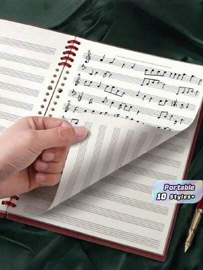SHEIN 60 Sheet 120 Page B5 Loose-Leaf Music Notebook | Removable Staff Paper Exercise Book For Musicians & Teenagers | Beginner Music Notation Learning Staff Sheets