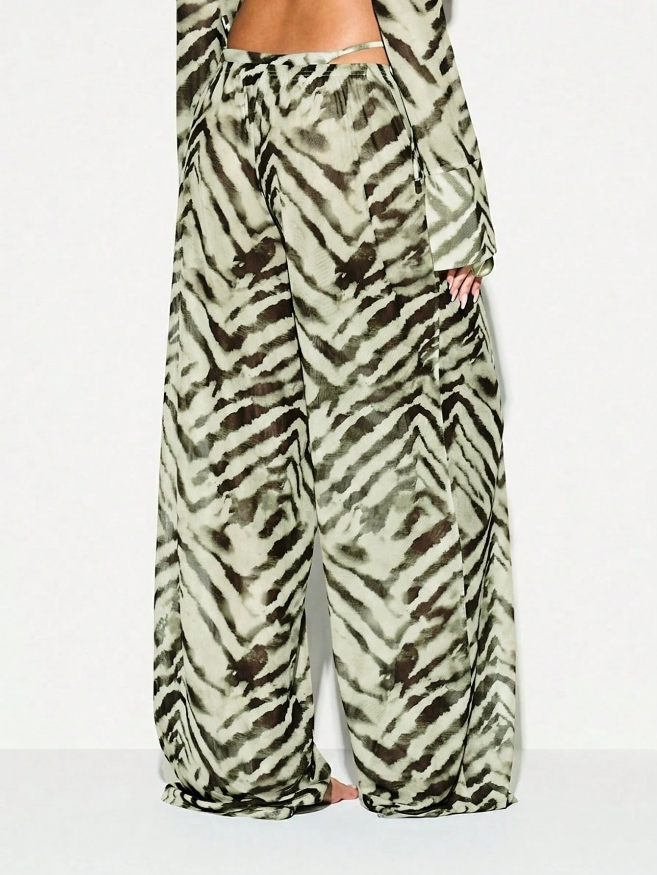 KIZN Zebra Print Mesh Wide Leg Palazzo