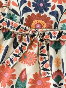 SHEIN 少女彩色复古印花露脐连体裤，适合海滩度假、音乐节、嬉皮士派对、聚会、约会、下午茶等场合。 - 彩色 - 查看 3