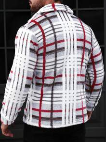 Manfinity CasualCool Men's Contrast Color Plaid Warm Long Sleeve Fleece Coat - Red - View 2