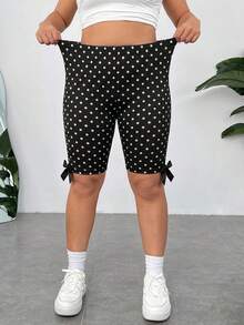 SHEIN EZwear 大码休闲复古波点印花蝴蝶结装饰百慕大短裤 - 彩色 - 查看 6