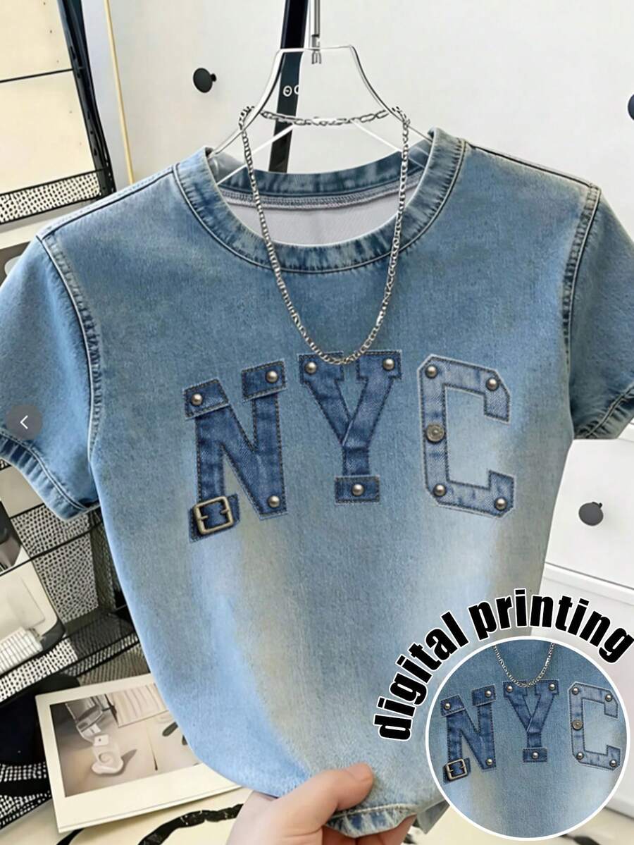 Resyla Avslappnad t-shirt med rund hals och kort ärm, sommar, vardagskläder - Multifärgad - Visa 1