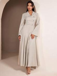 Veilorie Damen Einfarbiges Lässig Party & Reise Kleid - Aprikosenfarben - Übersicht 4