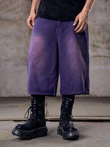 Skyrend Men's Simple Purple Casual Denim Shorts - Purple - View 4