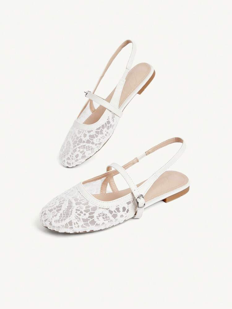CUCCOO CHICEST Women Shoes Beige Lace Mesh Embroidery Fabric Belt Women's Flat Shoes Fashion, Comfortable And Elegant Daily Commuting Versatile After Lifting Empty Flat Shoes Women's Shoes