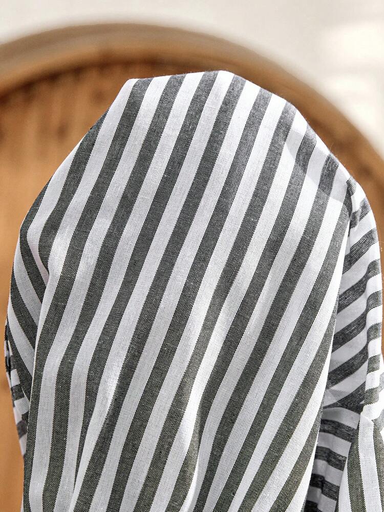 Women's Summer Casual Striped Button Decor Slant Pocket Shorts Outfits For Women Vacation Outfits Striped Half Pants Shorts For Women Women Shorts Joggers Women Cotton Women's Clothing Holiday Black And White Stripe