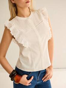 CielaLinda Áo kiểu nữ màu trắng thêu lỗ, xếp ly, phong cách boho. - trắng - Xem 6
