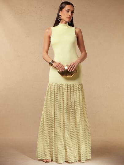 Silquee Đầm mùa hè dành cho nữ, chất liệu chiffon chấm bi, phối nhiều mảnh, ôm sát, không tay, gợi cảm và thanh lịch, thích hợp cho ngày Valentine, các buổi hẹn hò, tiệc ngoài trời, dã ngoại, tụ họp ở câu lạc bộ đêm và các bữa tối trang trọng.