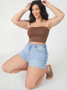 SHEIN BASICS 大码女式休闲纯色抹胸上衣 - 彩色 - 查看 5