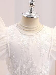 Girls' White Long Dress, High-End Two-Piece Formal Dress, Mid-Length Party Dress For Girl - White - View 9