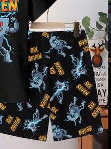 Tween Boys Glow-In-The-Dark Graphic Print Snug Fit Pajama Set, 2pcs - Includes Short Sleeve Top And Shorts - Black - View 7