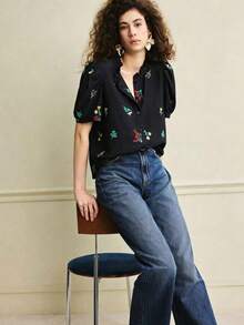 New Arrival Short Sleeve Blouse, Slimming Party Shirt For Women - Multicolor - View 3