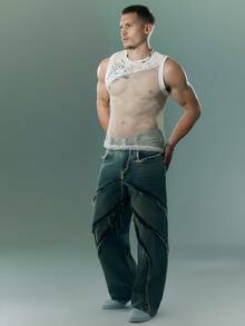 FeverCity Men's Sheer Solid Color Sexy Round Neck Tank Top - White - View 5