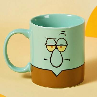 SpongeBob SquarePants | SHEIN 1个10.14盎司/300毫升卡通图案印花陶瓷马克杯，微波炉适用，洗碗机适用，适合盛装水、牛奶、果汁、咖啡、茶，章鱼哥图案