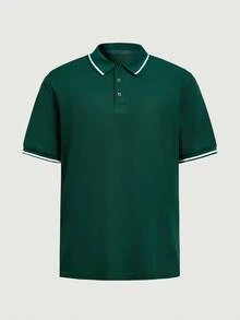Courvante 男士深綠色短袖 Polo 衫，鈕扣前襟輕薄透氣高爾夫網球休閒上衣，舒適夏季禮物，適合送給父親或丈夫 - 墨綠色 - 查看 3