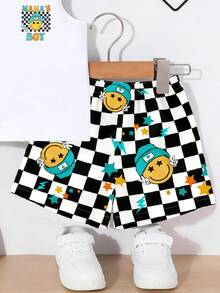 SHEIN Playful Pals Bộ 2 món cho bé trai, gồm áo in họa tiết và quần short màu trơn, thích hợp cho các hoạt động ngoài trời mùa hè. - Nhiều màu - Xem 4