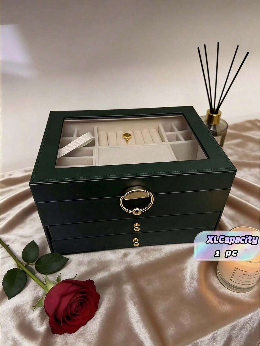 1pc Light Luxury Elegant Jewelry Storage Box, Suitable For Storing And Displaying Rings, Bracelets, Necklaces, And Earrings. High End Exquisite Multi-Layer Drawer Style Jewelry Storage Box With Large Capacity - Green - View 1