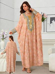 SHEIN Najma Đầm thêu cổ vuông lãng mạn, thanh lịch dành cho mùa xuân/hè. - trái cam - Xem 5