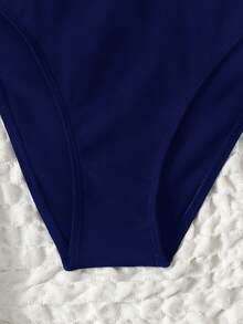 SHEIN Pakaian Renang Serbaguna untuk Remaja Perempuan, Koleksi Musim Semi/Panas 2026, Warna Hitam Polos, Cocok untuk Liburan Tropis, Serbaguna - Navy Blue - View 4