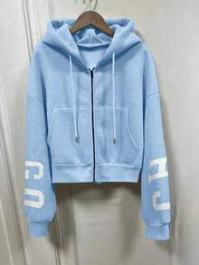 INAWLY Sweatshirt Hoodie Longgar dengan Lapisan Termal, Musim Gugur/Dingin, Guru, Pullover untuk Kembali ke Sekolah Musim Gugur - Biru - View 3