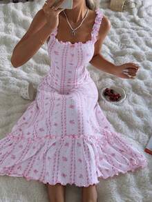 CottageSlumber Floral Print Ruched Strap Women's Camisole Nightgown - Purple - View 6