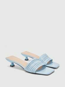 CUCCOO BIZCHIC Giày sandal cao gót hở mũi màu xanh dương kiểu Pháp mũi vuông mới cho nữ mùa xuân và hè, dép lê kiểu Pháp. - Màu xanh lam - Xem 8