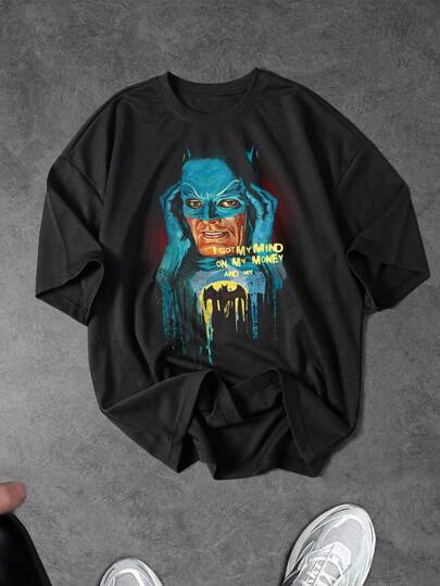 BATMAN X SHEIN Sport MetroGents Áo thun thể thao nam in hình nhân vật tối màu