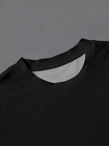 Manfinity Homme 2件組男士黑白漸層字母印花T恤與短褲套裝，夏季街頭風城市度假穿搭，復古大廓形寬鬆運動套裝 - 彩色 - 查看 3