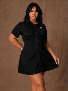 Rustia Vestido casual de unicolor con efecto estilizante para tallas grandes - Negro - Ver 5