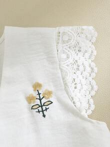 SHEIN Franclia 女士常规款无袖背心，刺绣面料，水溶性花卉荷叶边装饰，开襟羊毛衫款式，时尚度假装 - 彩色 - 查看 5