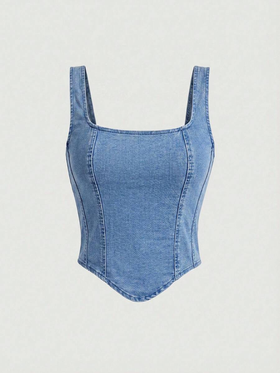 SHEIN MOD 女士休闲牛仔上衣 - 淺色水洗藍 - 查看 1