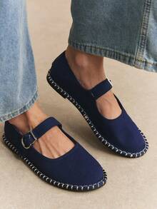 Rosivie Women's Round-Toe Velvet Mary Jane Flats - Stylish, Elegant And Luxurious. Adjustable Buckle Straps For Easy Wear, Comfortable For Daily Commute, Banquets And Work. - Navy Blue - View 11