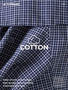 LYSMO 女士褶皱格纹印花休闲衬衫，适合夏季日常穿着 - 藏蓝色 - 查看 9