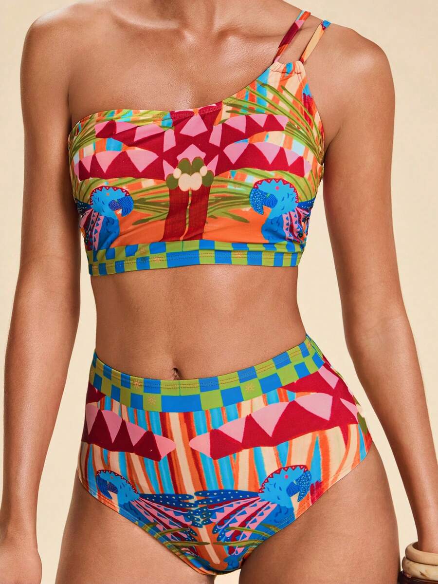 SHEIN TRVLCHIC Bộ bikini in họa tiết toàn thân dành cho nữ, thích hợp mặc đi biển mùa hè. - Nhiều màu - Xem 1