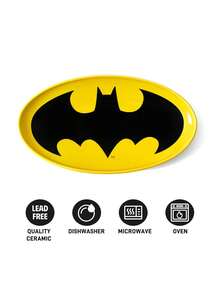 BATMAN X SHEIN 1 Đĩa gốm mini họa tiết logo, phù hợp cho món tráng miệng, trái cây, thực phẩm cỡ nhỏ, cũng có thể dùng làm đồ lưu trữ trong nhà, đựng chìa khóa, trang sức, v.v., phù hợp cho lò vi sóng và máy rửa bát, phù hợp sử dụng tại nhà, Bats - Màu vàng - Xem 3