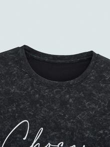 Modcrash Camiseta de manga corta con estampado de lema religioso minimalista retro para hombres, cómoda y transpirable, adecuada para el verano, de moda destacada - Negro - Ver 4