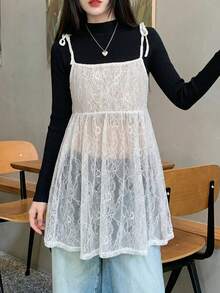DAZY Women's Fashionable Delicate Lace Embroidered Sheer Camisole Summer - White - View 5
