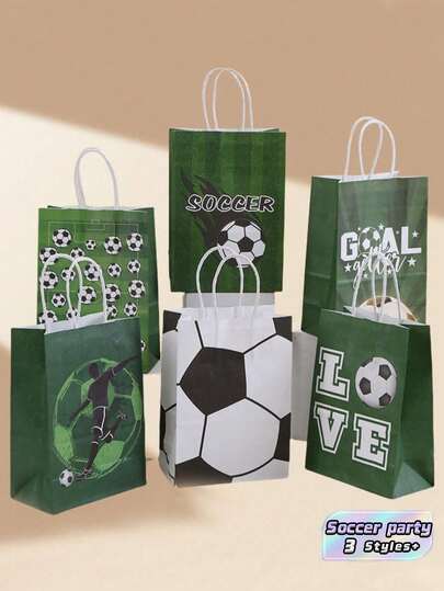 サッカーテーマ クラフトペーパー ギフトバッグ 12/15/24個入り ランダムスタイル ハンドル付き スポーツパーティー 景品トートバッグ バルク 誕生日 入学 クリスマス ハロウィン 新年