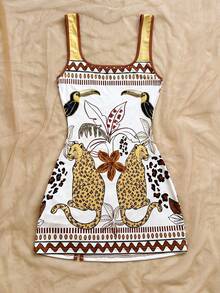 SHEIN WYWH Women's Summer Vacation Leopard Print Camisole Mini Dress - Multicolor - View 2